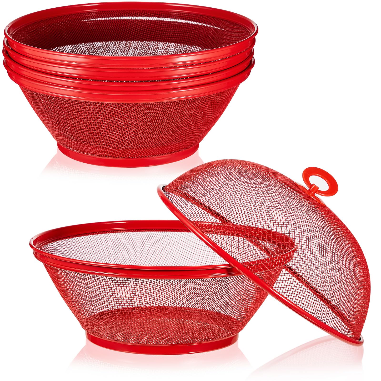 Suclain 4 Pcs Mesh Food Covers with Lid Fruit Basket with Lid, Food Bowls Fly Proof Tents for Kitchen, Restaurants, and Outdoor 10 Inches Ideal for Fruit, Vegetable Storage and Housewarming(Red)