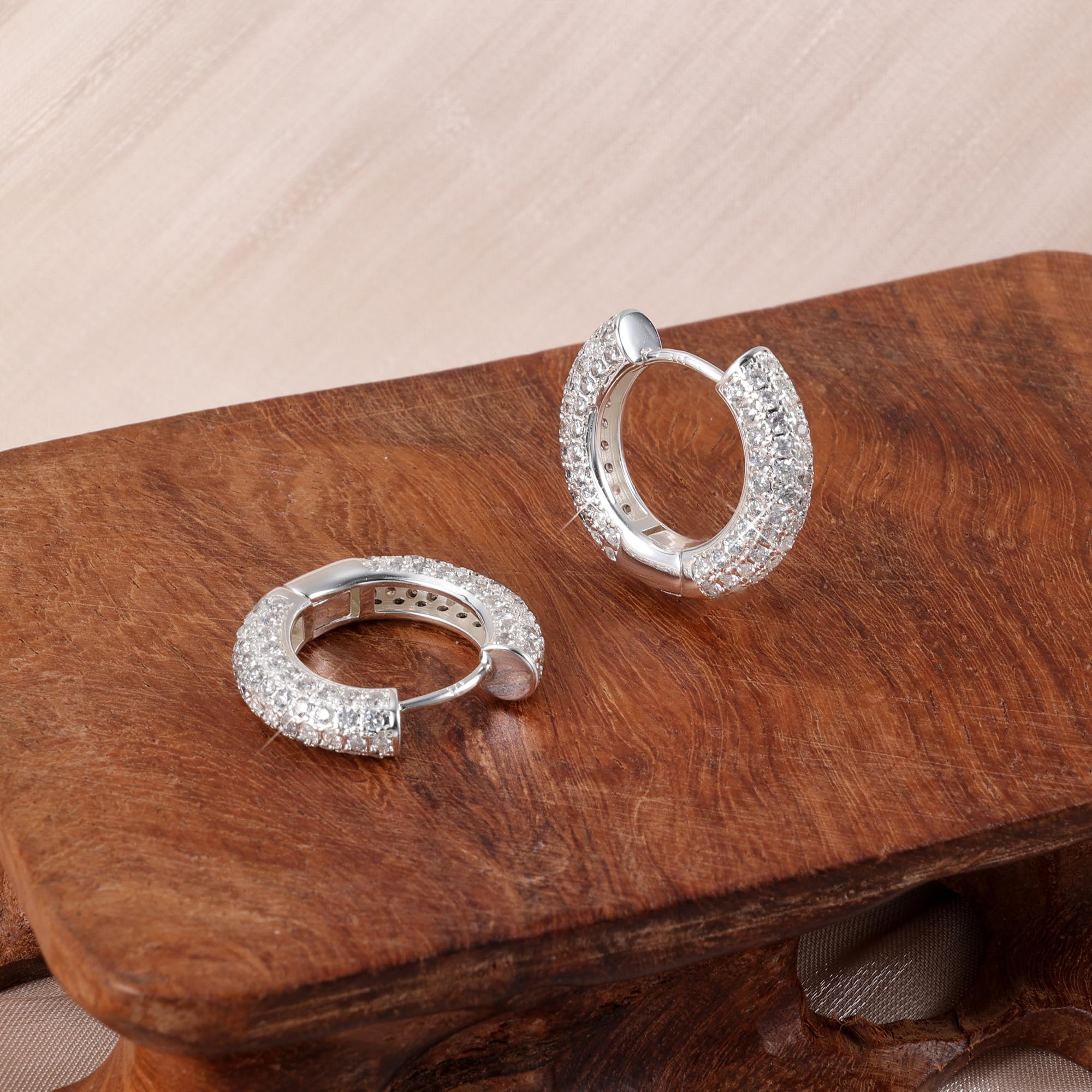 ALEXCRAFT Orecchini Donna 925 Cerchi Spessi con Zirconi Bianchi e Brillantini Geometrici Gioielli Regalo