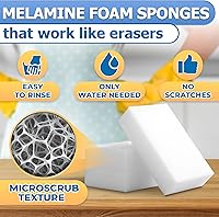 Vista 2 de 50 esponjas de melamina para limpieza, esponja mágica blanca, prácticos bloques de limpieza (3.9 x 2.4 x 0.8 in), diseño antiarañazos para limpieza