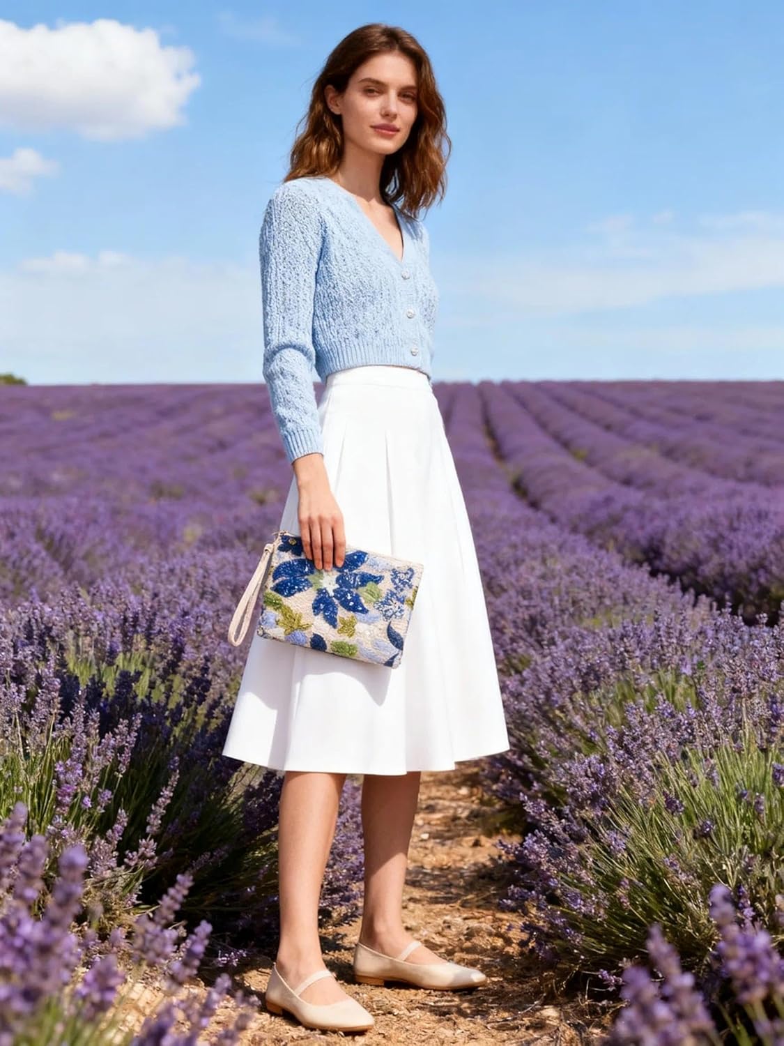 Clutch Purses for Women, Straw Bag, Bohemian Handmade Sequin Embroidered Flowers Envelope Package, Leather wristbands, Beach Handbags for Vacation, Travel, Banquet(Blue Flower) - Image 3