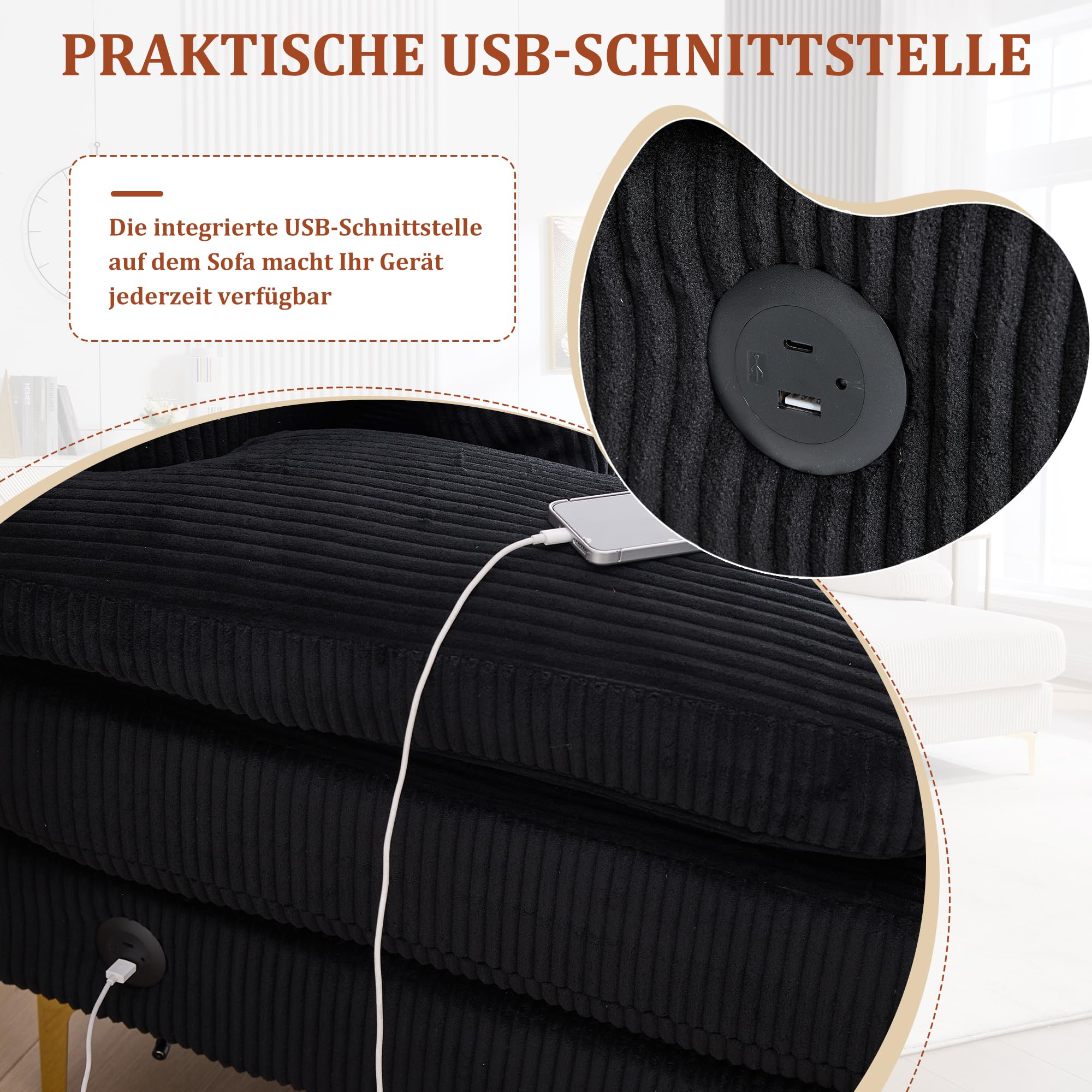 Sapgaks Canapé Moderne en Forme de U avec éclairage d'ambiance LED et Port USB+Type-C,canapé 4 Places avec 4 Coussins Luxueux et Dossier Ergonomique Haut de Gamme,Velours,Noir