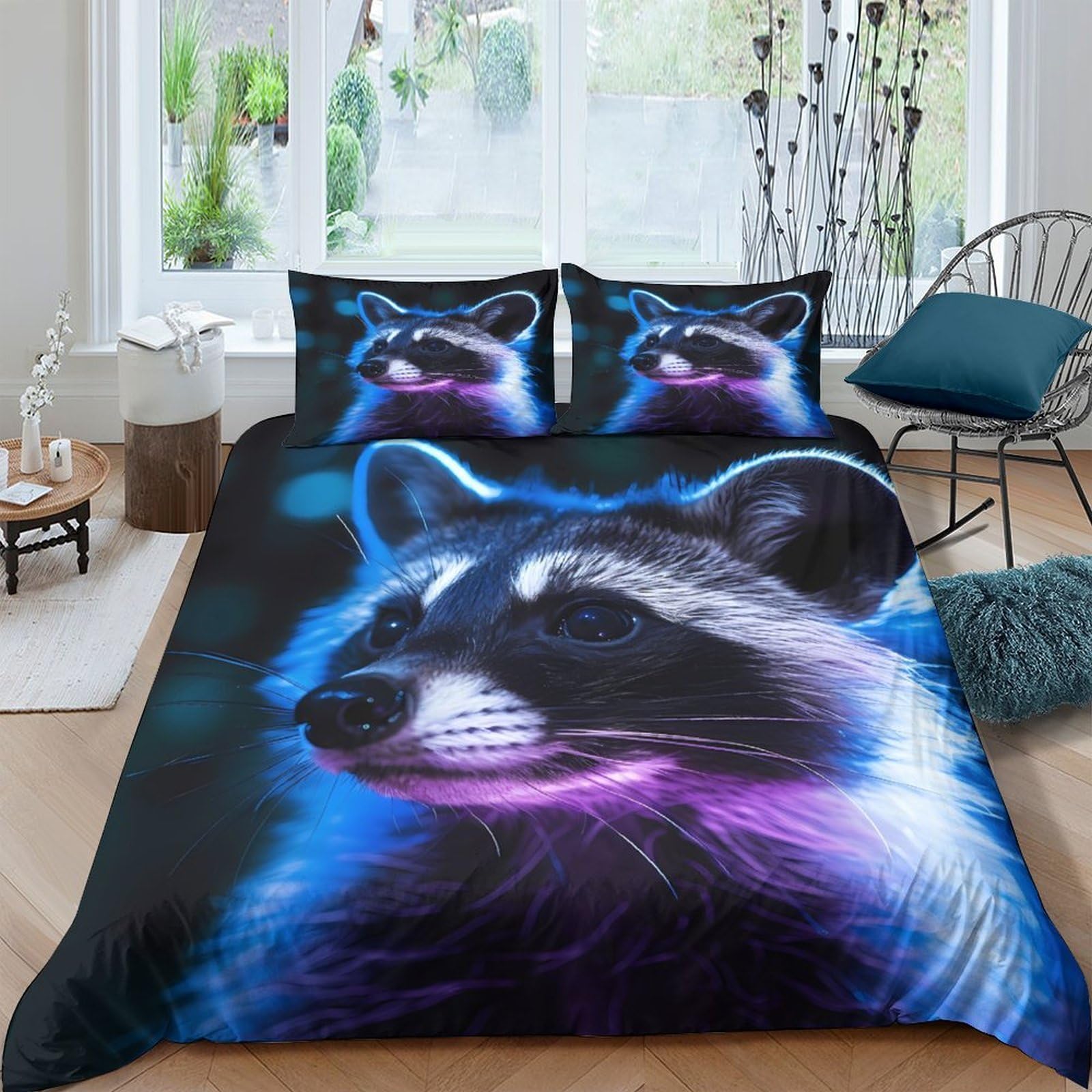 Ctjqhvkz Style-9 3D Printed Neon Raccoon Fitted Sheet Microfiber Soft Breathable Galaxy Bed Cover For Bedroom Dorm Mattress Protection Decor Single（135X200cm）