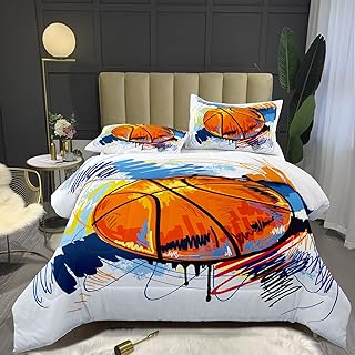 Bodhi 3D Hand Drawn Basketball Sports Comforter Set for Teen Boys,Kids Soft Microfiber Bedding Set with Pillowcases,Full Size,3PCS,1 Comforter Set+2 Pillow Shams #4008