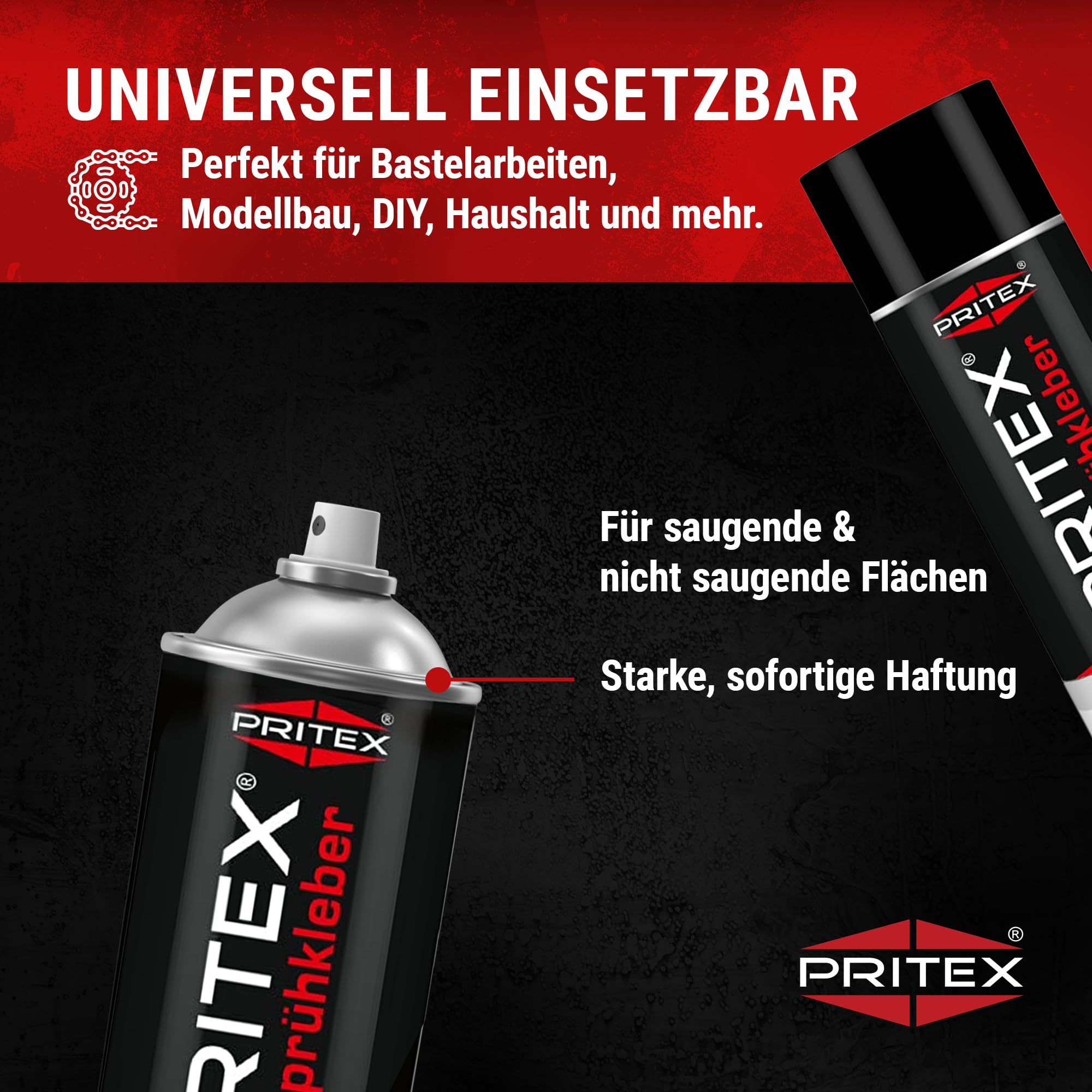 PRITEX – Sprühkleber 48x 400 ml für KFZ, Handwerk, Modellbau, DIY & Haushalt – Kleber Spray mit hoher Sofortklebekraft für Papier, Karton, Holz, Kork, Leder, Textilien, Schaumstoff, Gummi & Kunststoff