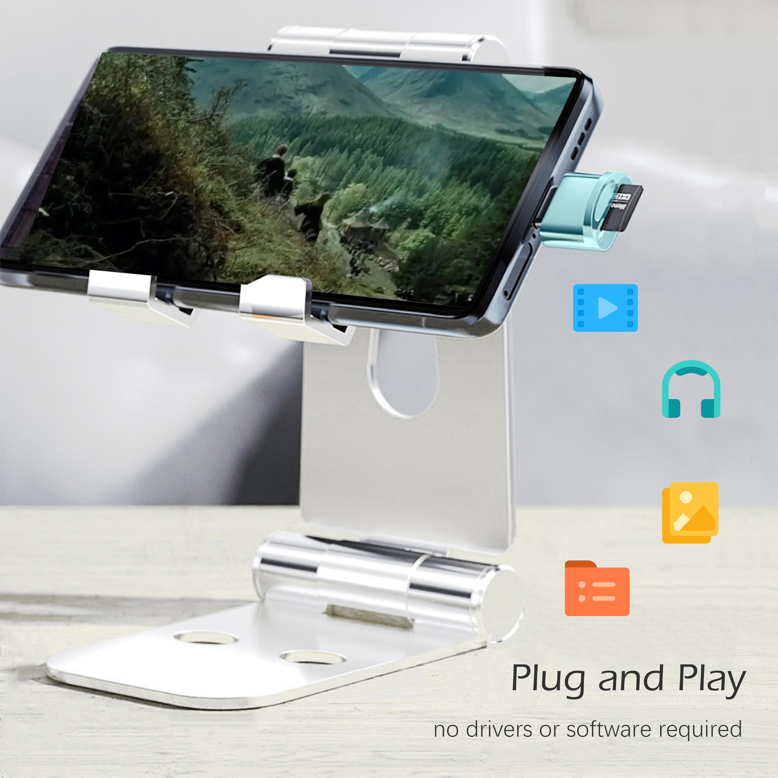 Czytnik kart micro SD USB C do telefonu z systemem Android, aparatu, laptopa z brelokiem, mini metalowy czytnik kart typu C, niebieski