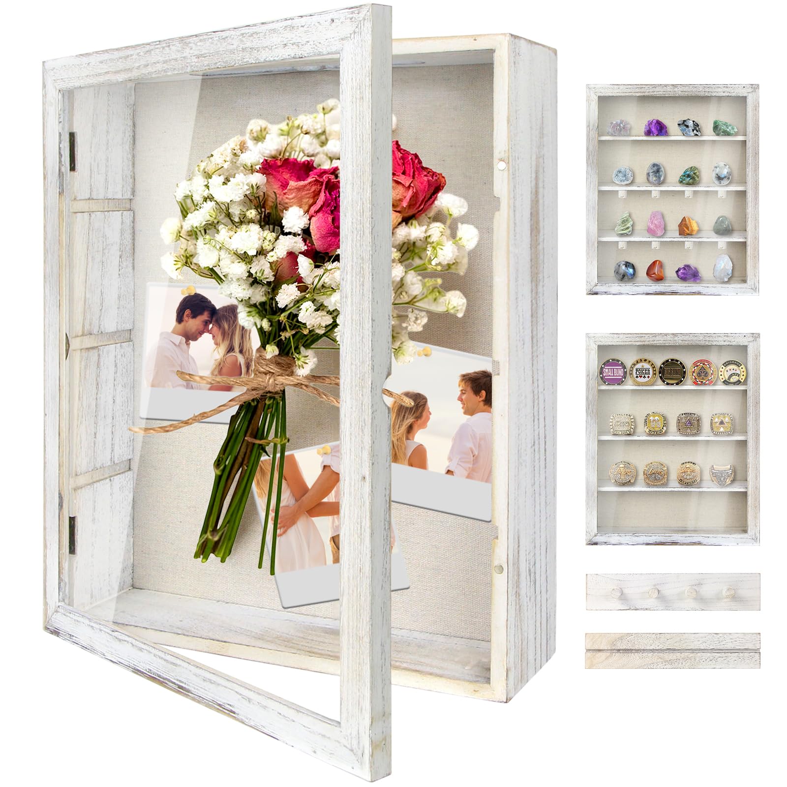 11x14 Shadow Box Display Case with Linen Back and Removable Shelves