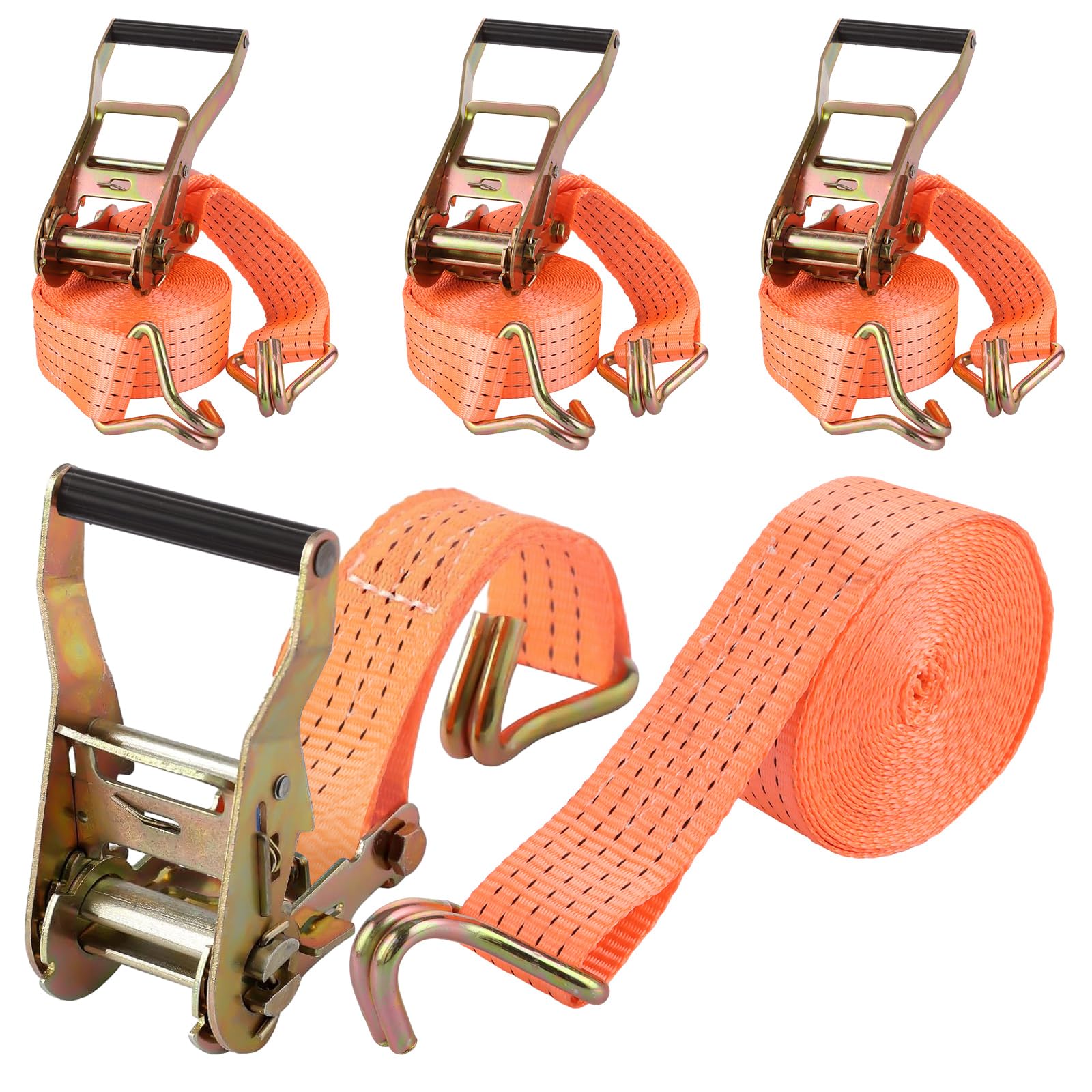 GBACHOOSE 4 Stück Spanngurt 3000 kg Mit Ratsche und Haken, 50mm x 6m, Zurrgurt Orange für Anhänger, Motorrad, Auto, Waren