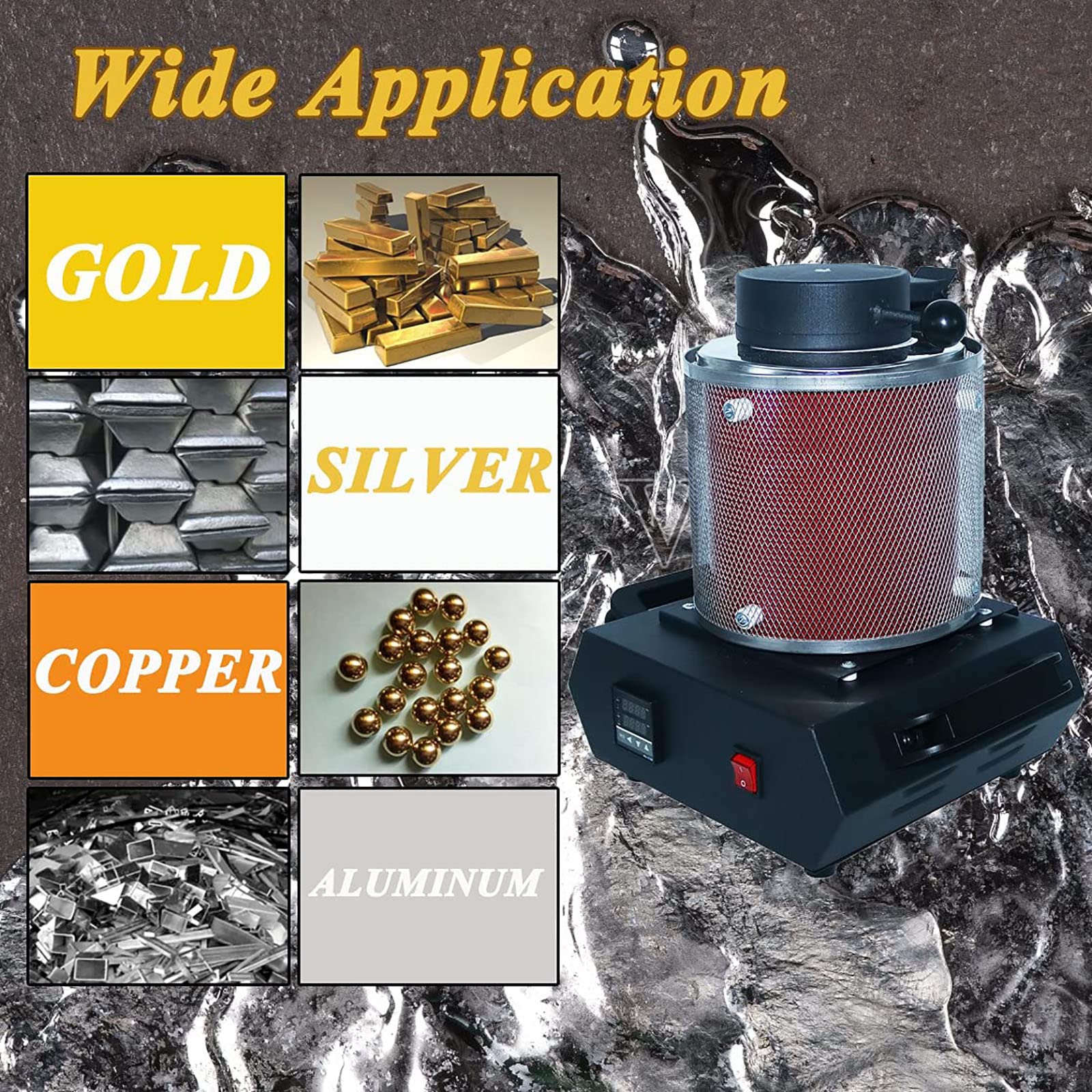Elektrische smeltoven, 2 kg, 1600 W, goudsmeltoven, digitale smeltoven