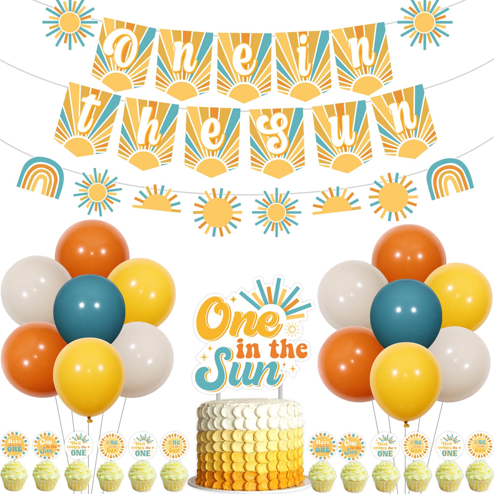 K KUMEED 1. Geburtstag Dekoration 'First Trip Around The Sun' | 20 Stück Boho-Sonnen-Hängewirbel | Für Jungen & Mädchen