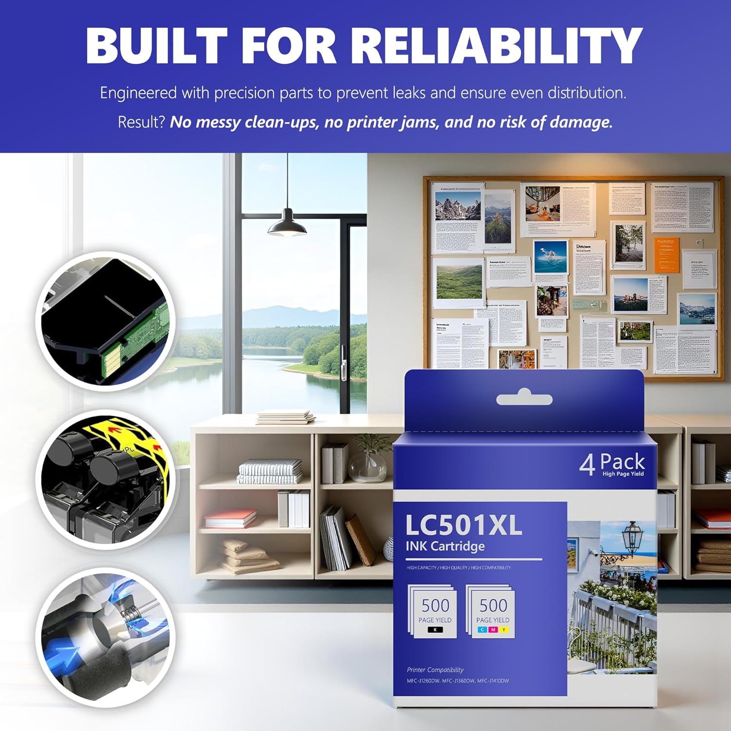 LC501XL High Yield Ink Cartridge Replacement for Brother LC501 LC501XL to use with MFC-J1260DW MFC-J1360DW MFC-J1410DW Printers(4-Pack)