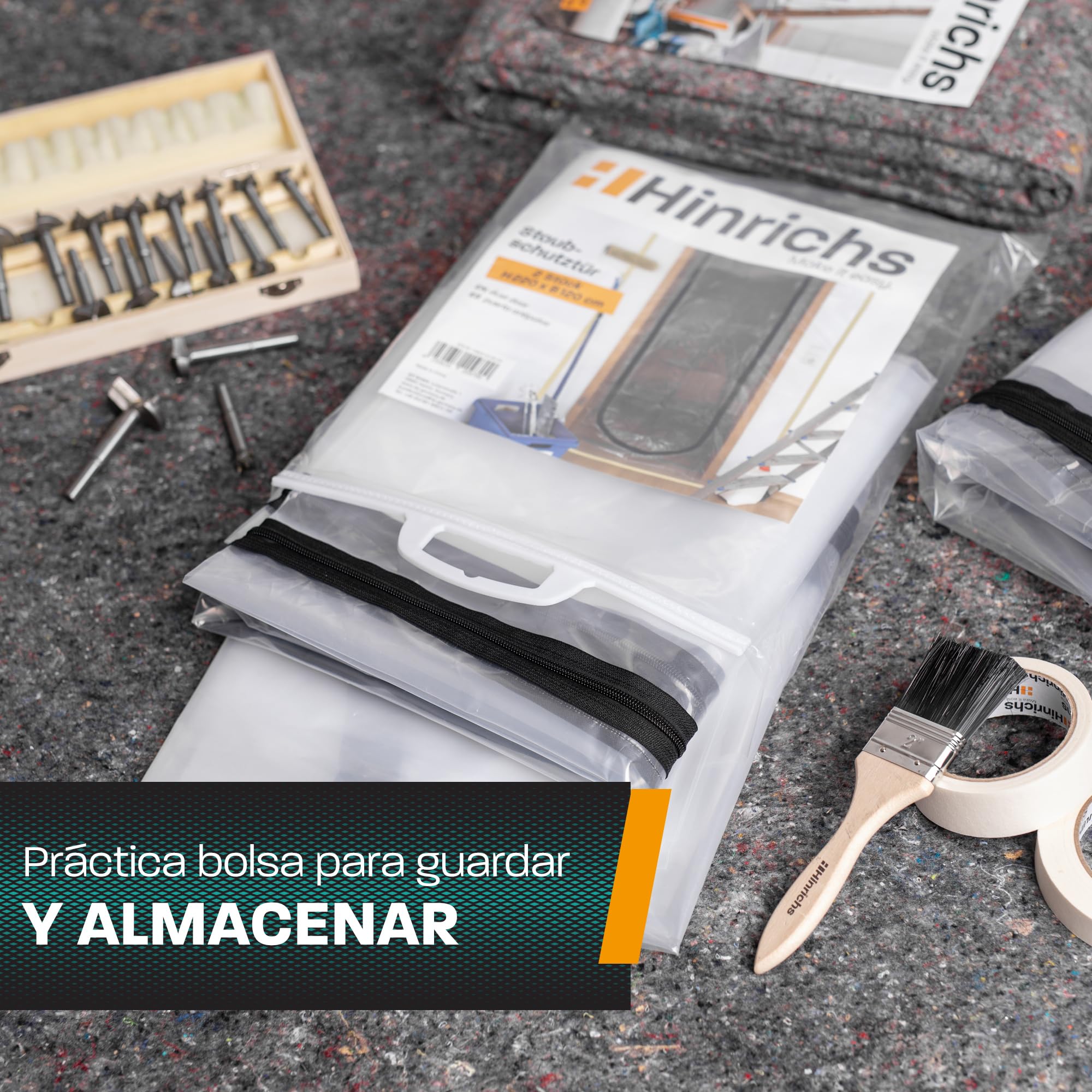Hinrichs 2 protectores para puerta con cremallera, 220 x 120 cm, para puerta de construcción, transparente, con cremallera, lámina protectora para pintor, protección contra el polvo y la suciedad