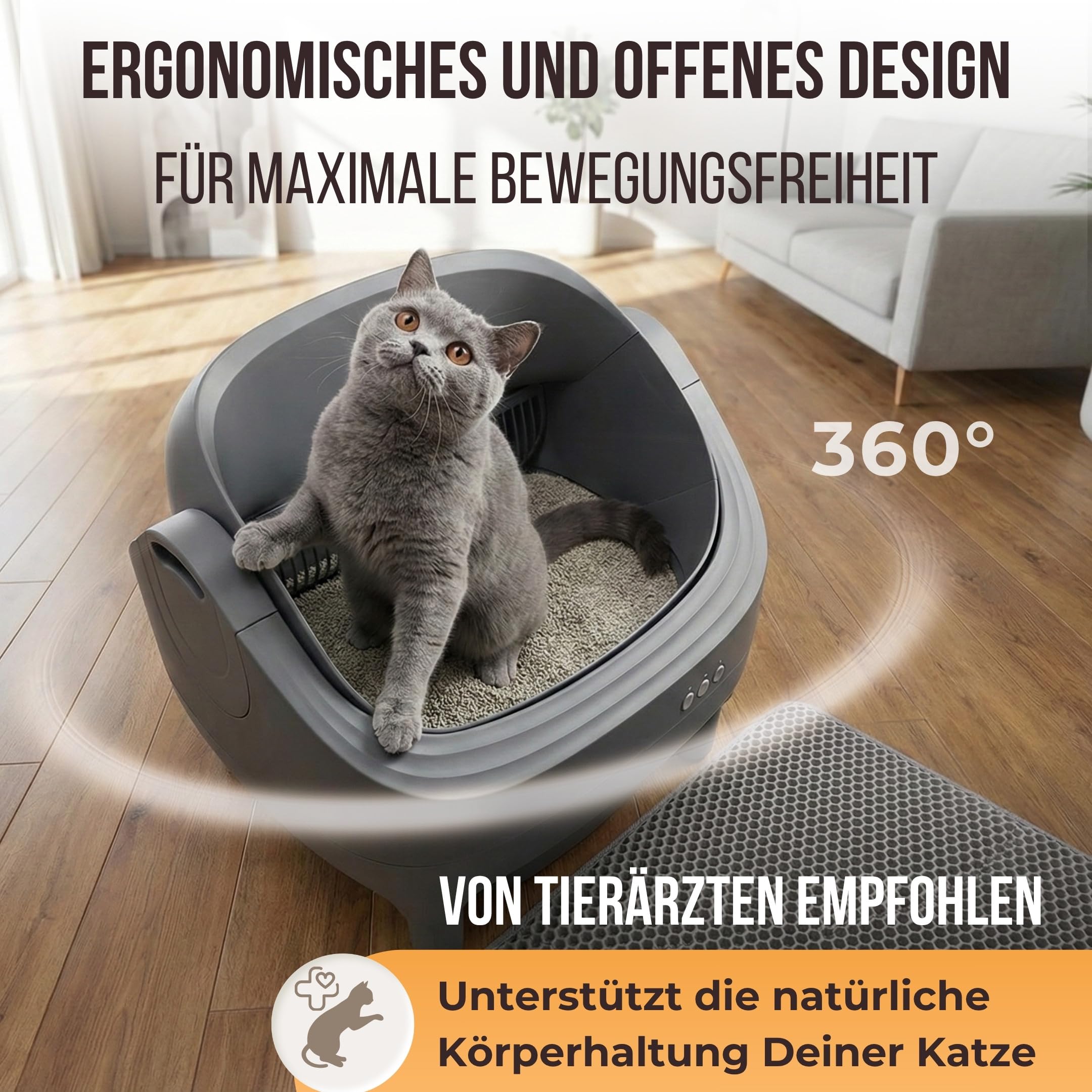 Katzenklo Selbstreinigend,15L XXL Behälter, Selbstreinigende Katzentoilette | SAMTI Klobot, für Mehrkatzen-Haushalte, Elektrisches Katzenklo groß & offen, automatisches Katzenklo XXL mit App Steuerung