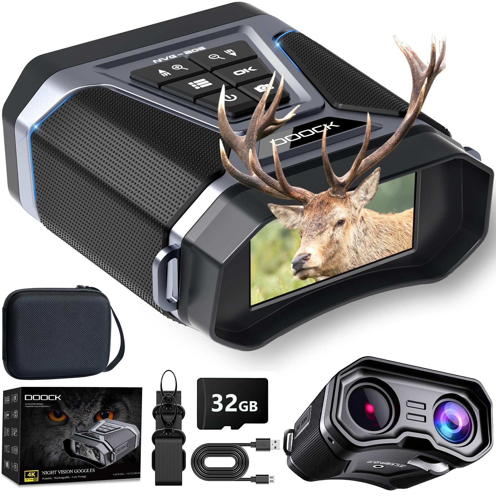 DOOCK Night Vision Goggles, Full-Color 4K Night Vision Binoculars with 5200mAh Rechargeable, 8X Digital Zoom, 4K UHD Video & 52MP Image, Infrared NVG