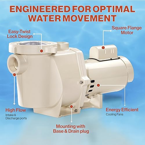 Miniatura 4 de Swimables 011513 WhisperFlo Bomba de piscina de una sola velocidad de 1 HP – Reemplazo de bombas de piscina WhisperFlo Premium de alto rendimiento