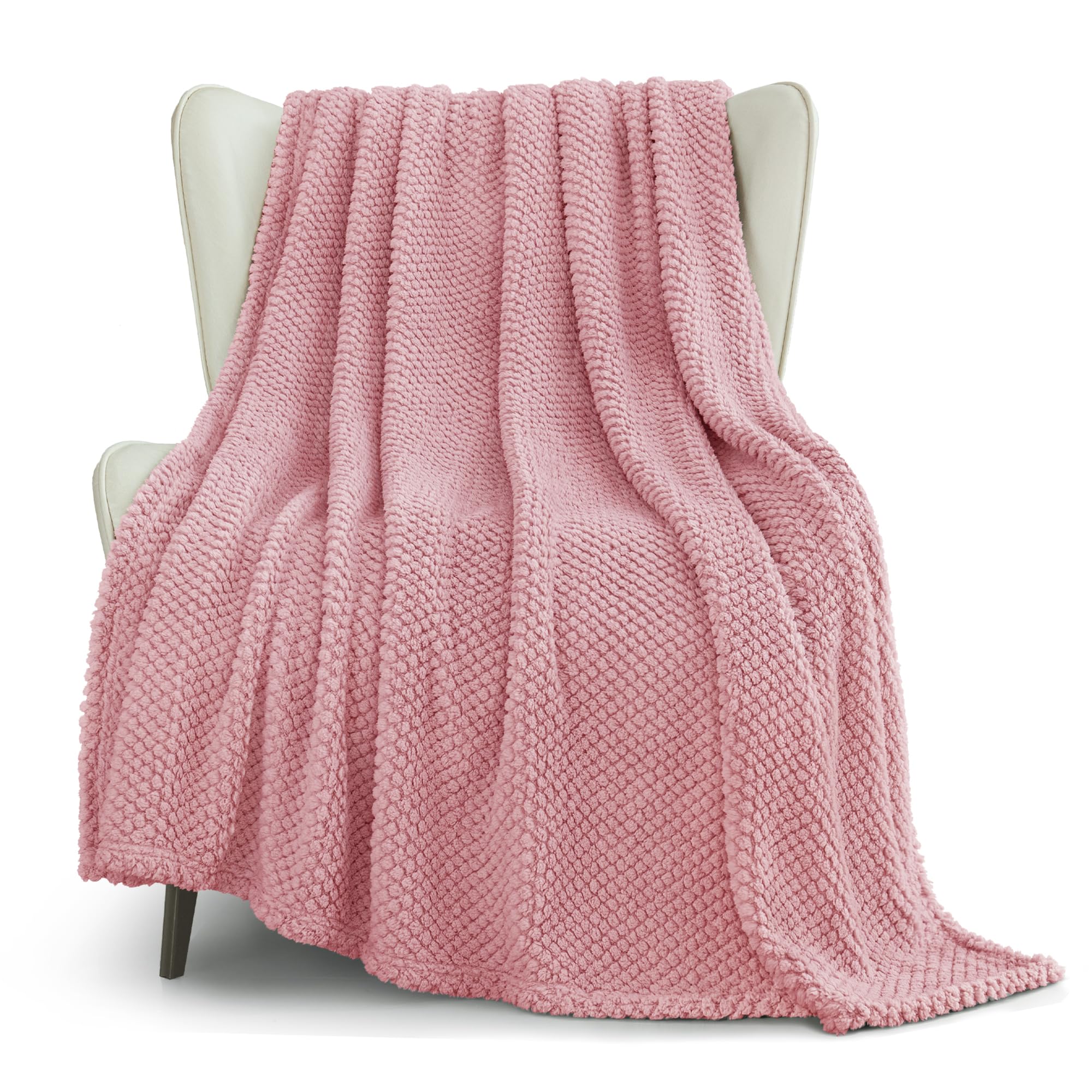 Large Fuzzy Fleece Throw Blanket for Sofa, 130x180 CM Fluffy Warm Soft Jacquard Blankets for All Season, Lightweight and Cozy, Pink