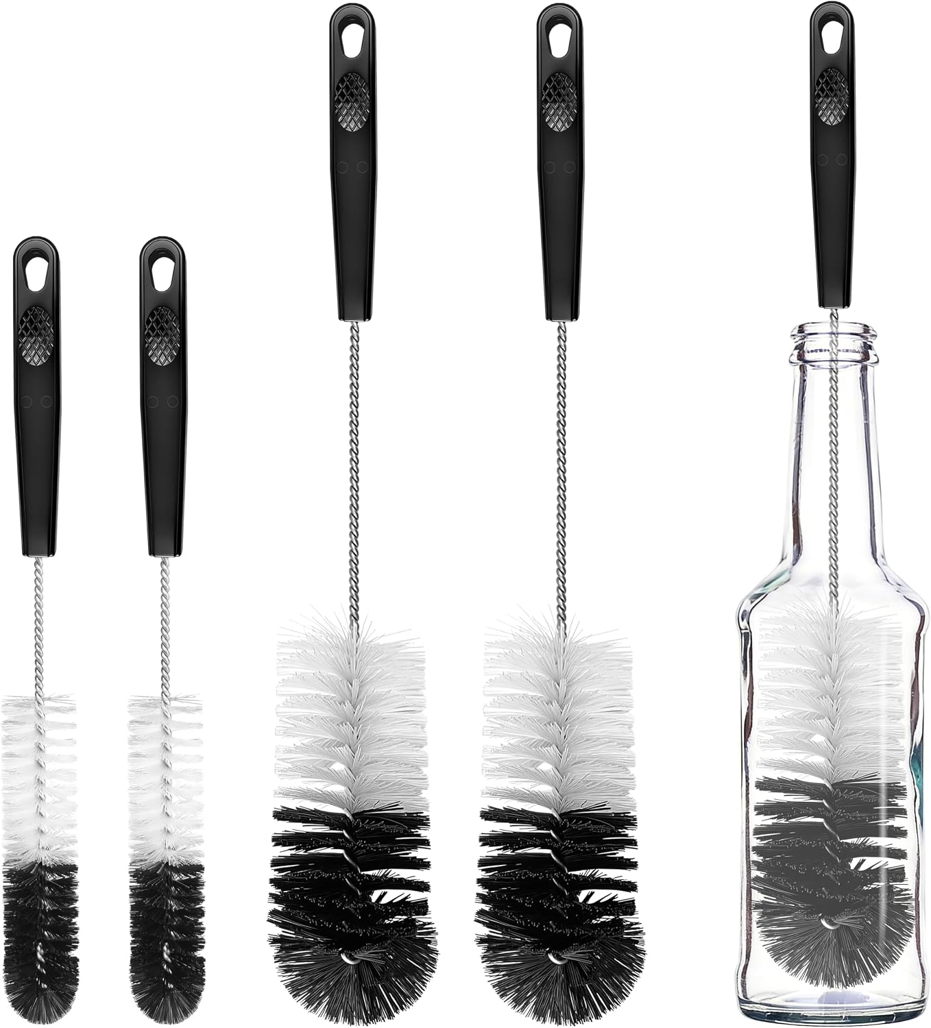 2 Pcs Bottle Brushes Set, 17 Inches Long Thin Flexible Bendable Flexible Cleaner for Narrow Neck Bottles, Water/Wine/Beer/Baby Bottles, Pipes, Tubes, Hoses, Teapots - Bendable & Dishwasher