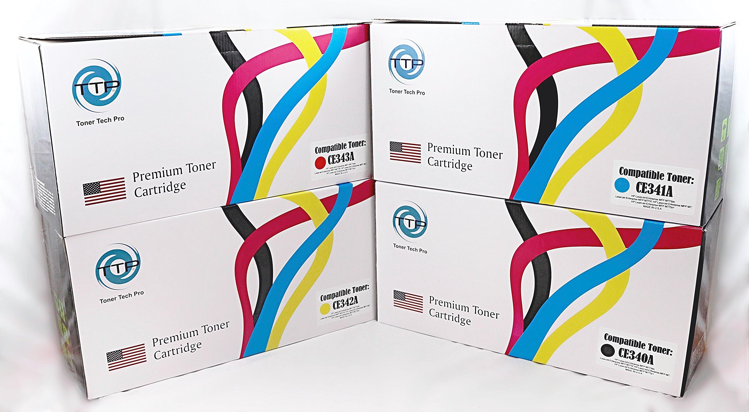 TTP Brand Compatible Toner Cartridges 4 Color Set for HP 651A (CE340A, CE341A, CE342A, CE343A), Color Laserjet MFP M775, MFP M775D, Enterprise 700 MFP M775D, M775DN, M775F, M775Z, M775Z+
