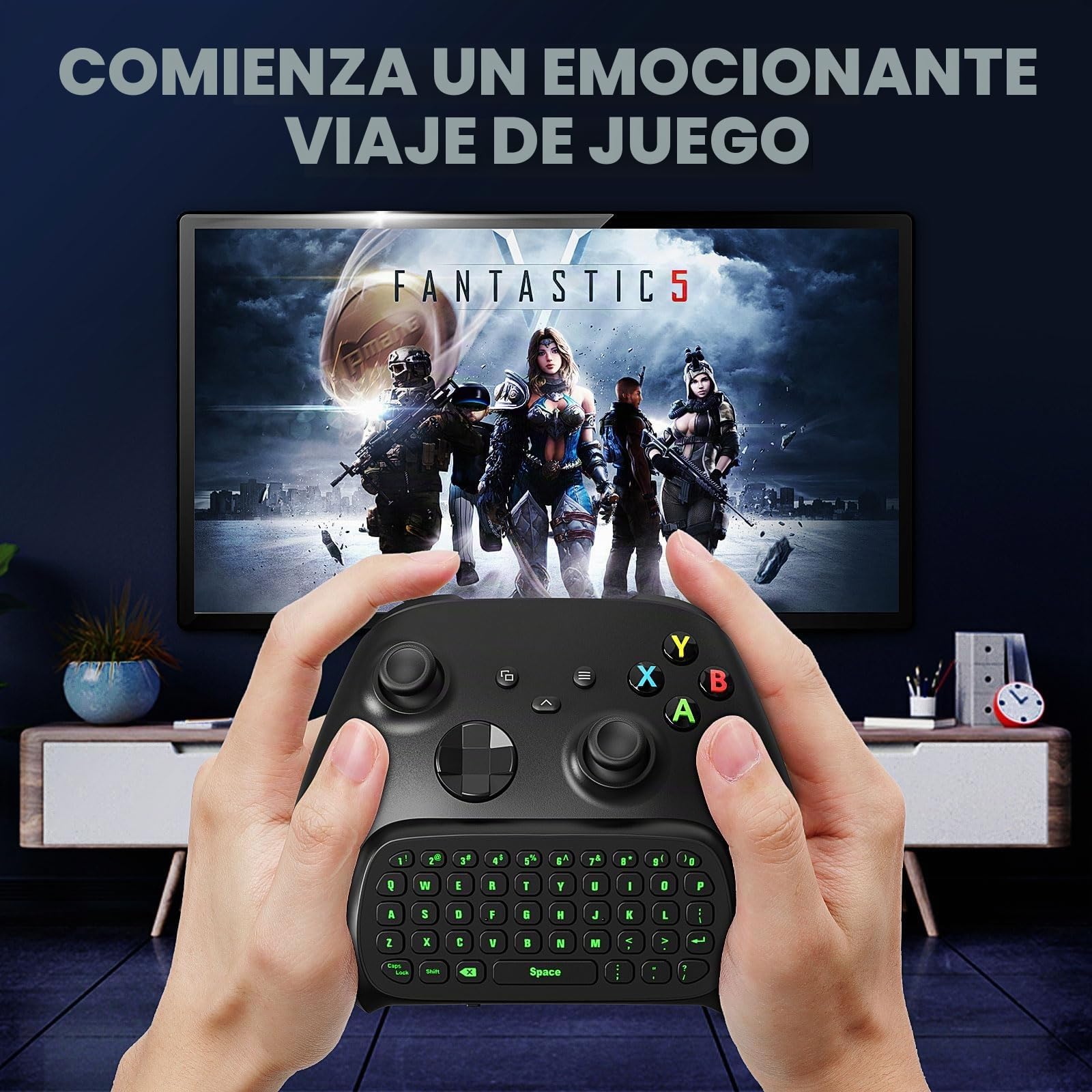 MoKo Teclado Inalámbrico con Retroiluminación Verde para Controlador Xbox One/Series X/S, Teclado de Chat con Receptor de 2,4 G/Auriculares/Conector de Audio para Xbox-One/One S/Elite/2, Carbón Negro