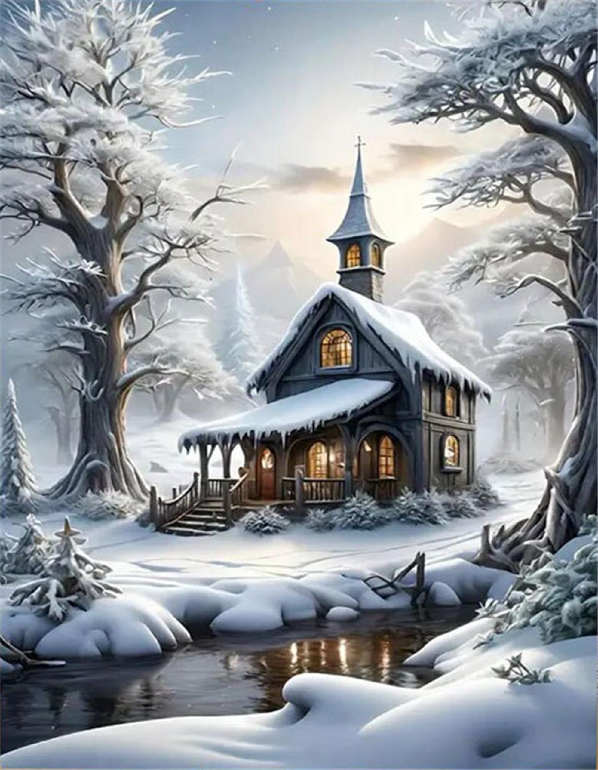 Qihensail Snow Paint by Numbers for Adults,House Painting by Number Kits Canvas,Easy Cheerful Painting DIY for Beginners,Home Wall Decor (Snow)