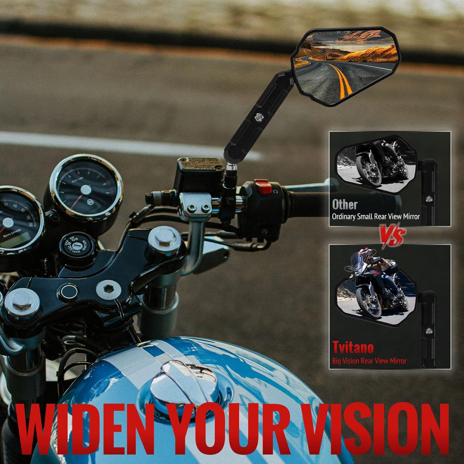 Adventure Motorcycle Mirrors - 360° Adjustable Foldable Rearview Mirrors with 7/8“ Handlebar Mount & M8 M10 Screws Fit for ATV, Scooter, Dirt Bike, Street Bike, Snowmobile and More