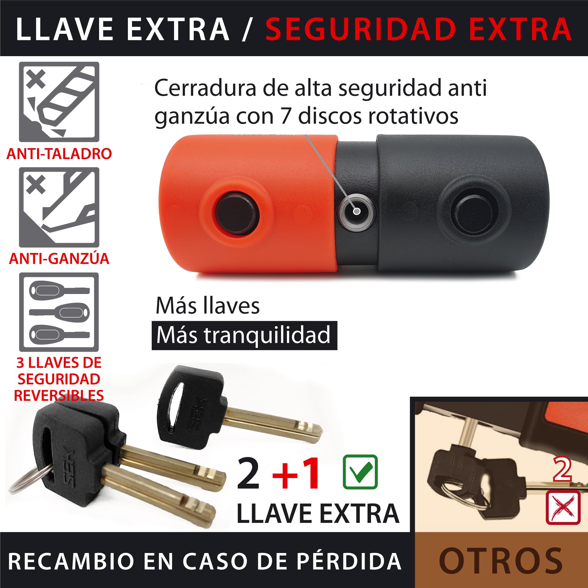 KRASER KR50+120L Cadena Moto Antirrobo, Candado Disco Motocicleta Scooter Bicicleta Eléctrica, Homologado Sra, Bloqueo Mini U Sólida Ø18, Kit Seguridad Parking Garaje, Multifunción Lazo, 120 cm Ø10