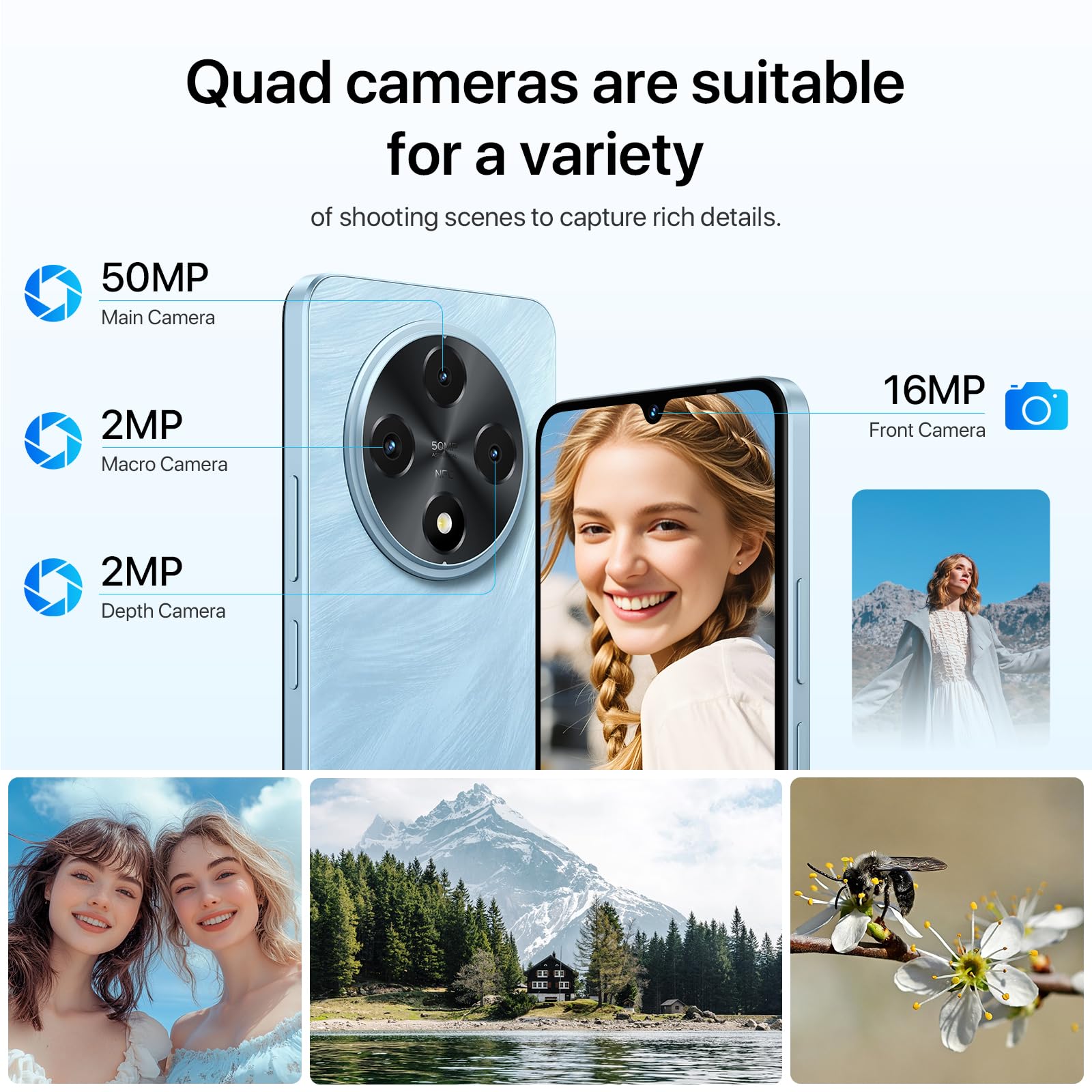 UMIDIGI G100 Unlocked Cell Phone Android 14, 6.9" HD+ 120Hz,Octa-core 16GB +256GB Expand 1TB,GPS Unlocked Smartphone,6000mAh,50MP Triple Camera,Dual 4G LTE Phone, NFC,AI Face Unlock,OTG,Blue