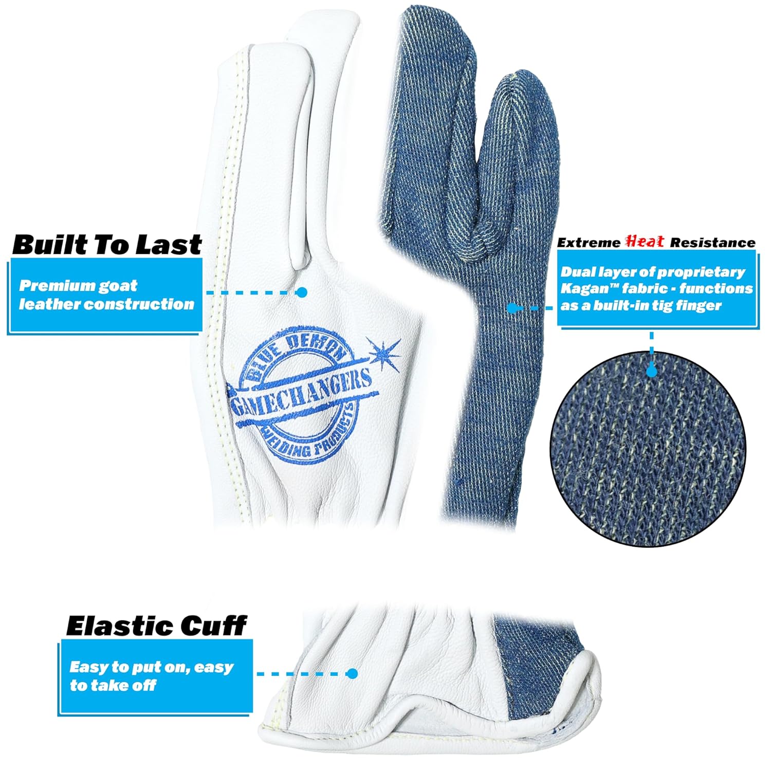 Blue Demon Gamechanger Shorties welding gloves, kagan extreme heat protection, excellent dexterity, premium leather, Small