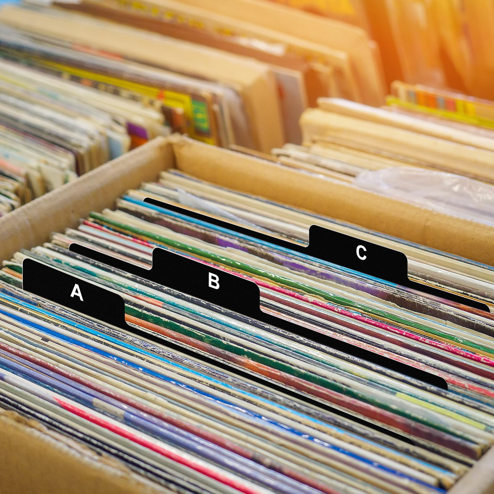 Marspark 26 divisores de álbumes de vinilo A-Z, divisor de discos de DVD, CD, alfabeto, organizador de discos con pestaña alfabética, soporte de almacenamiento para álbum de colección LP de vinilo