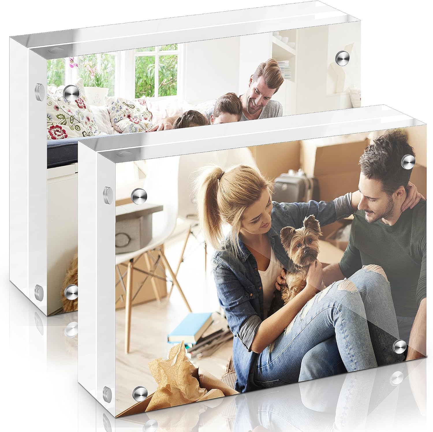 Paquete de 2 marcos de fotos acrílicos de 4 x 6, 0.787 in de grosor, imán de escritorio transparente de doble cara, magnético, sin marco,