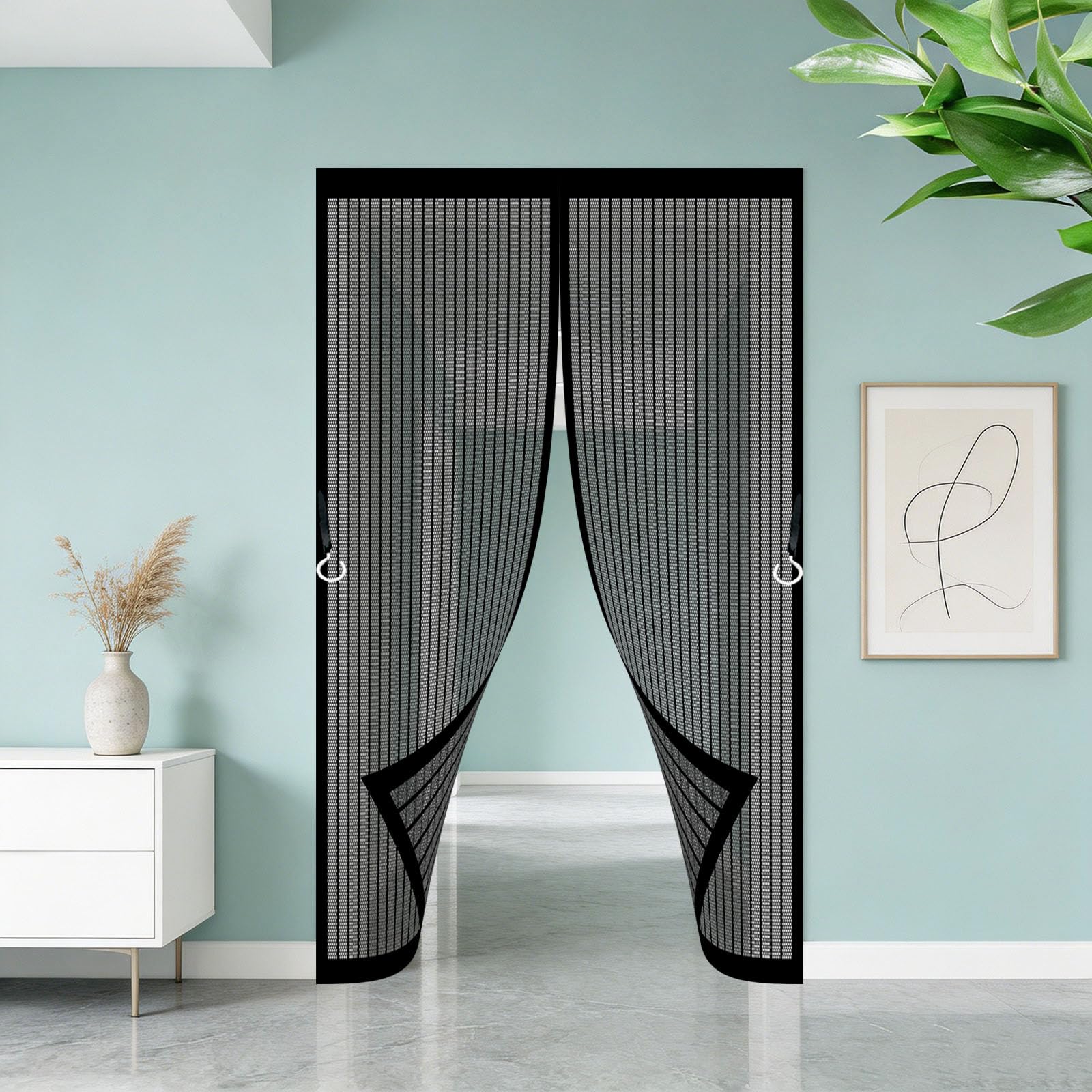 Hokxuan Black Magnetic Screen Door 235 X 240 Cm Frame Hook & Loop Keep Bugs Out Lets Fresh Air In No Gap Fly Screens Doors Nets For Patio Doors Balcony Sliding Door,