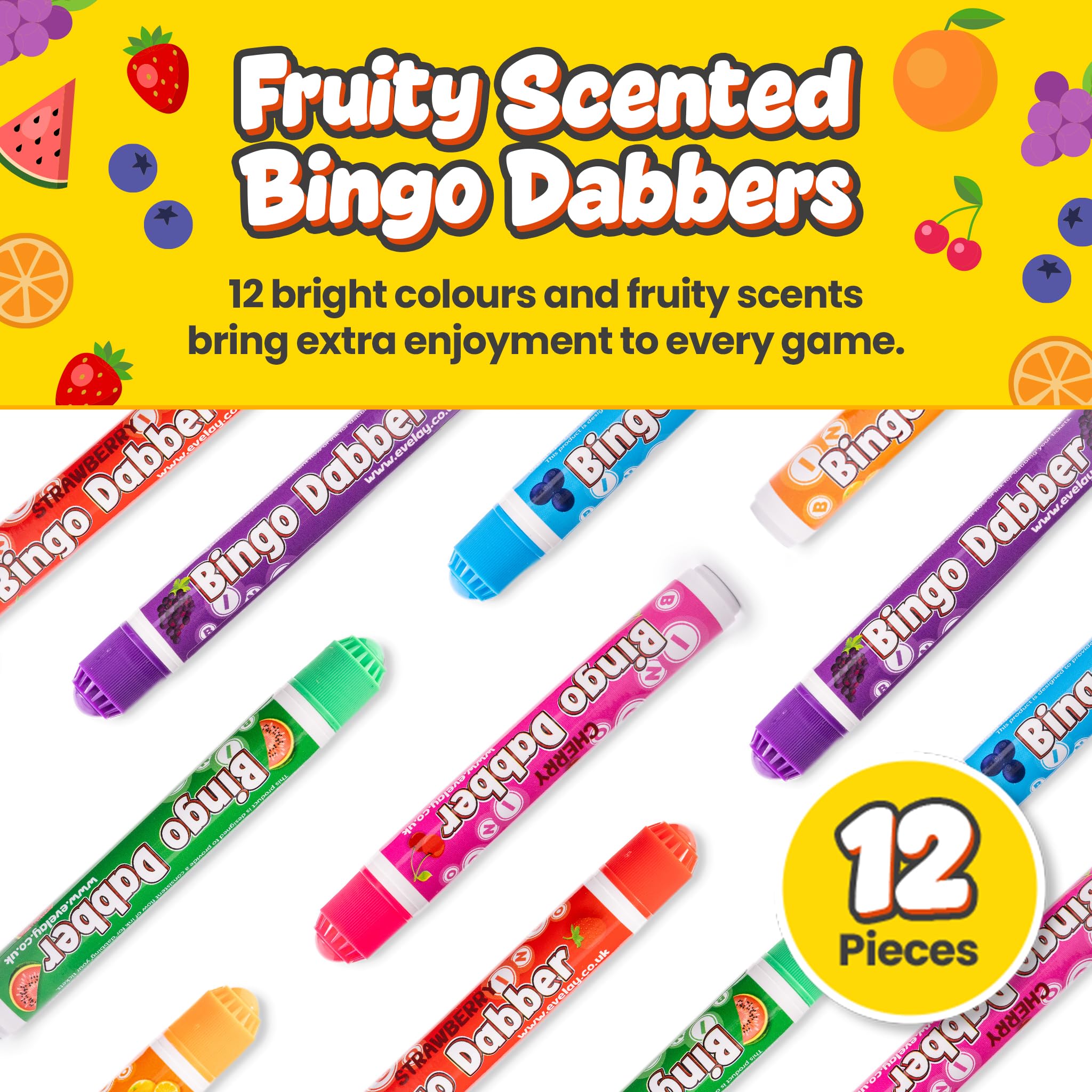 evelay Scented Bingo Dabbers 12-Pack - Assorted Colours & Fruity Scents, Multicolor - Image 2