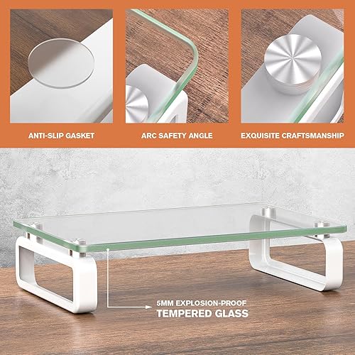 Miniatura 3 de Hemudu Clear Computer Monitor Stand Riser Multi Media Desktop Stand for Flat Screen LCD LED TV, Laptop/Notebook, with Tempered Glass and Metal Legs,