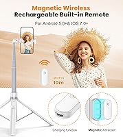 Vista 13 de TONEOF Trípode selfie stick de 60 pulgadas para video, soporte extensible todo en 1 para teléfono celular con control remoto integrado, trípode