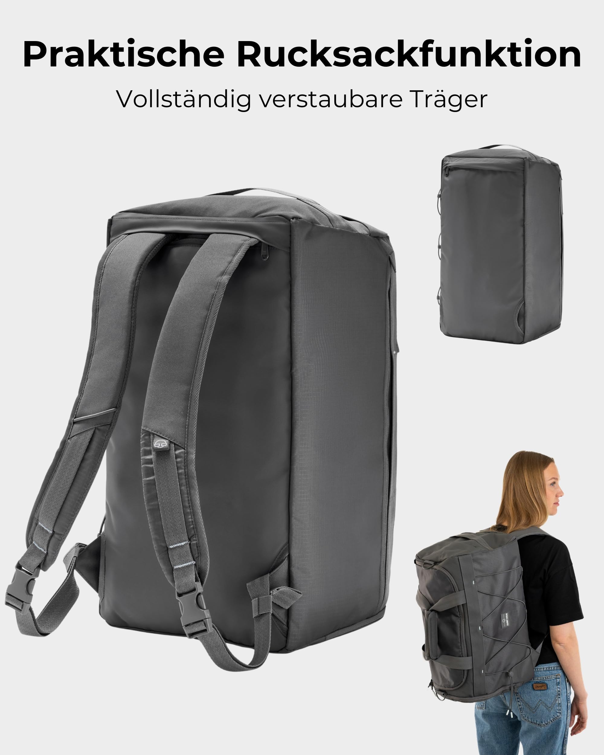 Johnny Urban Sporttasche Herren & Damen Grau - Shawn - 2 in 1 Tasche mit Rucksackfunktion für Reise Fitness Ausflüge - Multifunktionale Gym Bag mit Schuhfach - Wasserabweisend