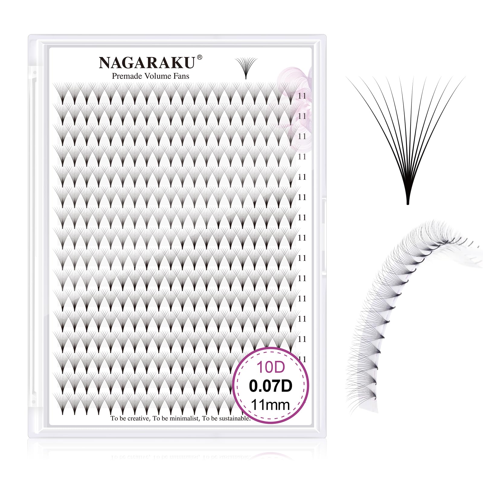 NAGARAKU Premade Fans Eyelash Extensions 320 Fans 10D Volume 0.07mm D curl 11mm Sharp Narrow Stem Clusters Thin Pointy Base Russian Pre Fanned Fluffy