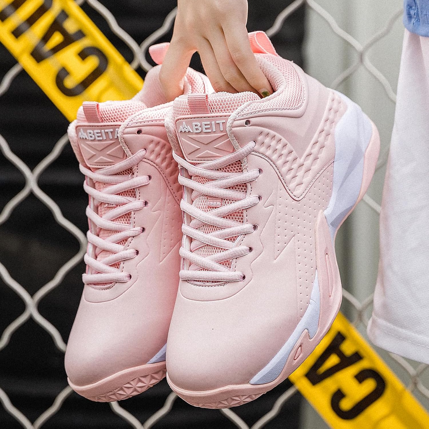 Beita Boys Basketball Shoes Girls High Tops Sneakers Athletic Trainers Shoes for Big Kids,Children,Teens,Professional Anti-Skid Durable Pink - Image 2