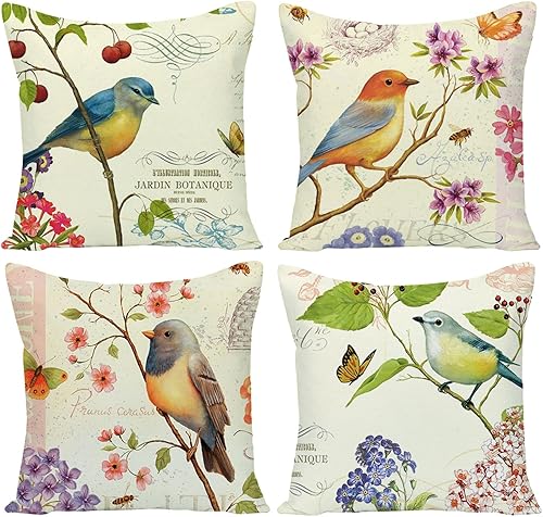 Wilproo - Fundas de almohada cuadradas hechas de mezcla de lino y algodón, para exteriores o interiores, diseño de hojas tropicales, para sofá,