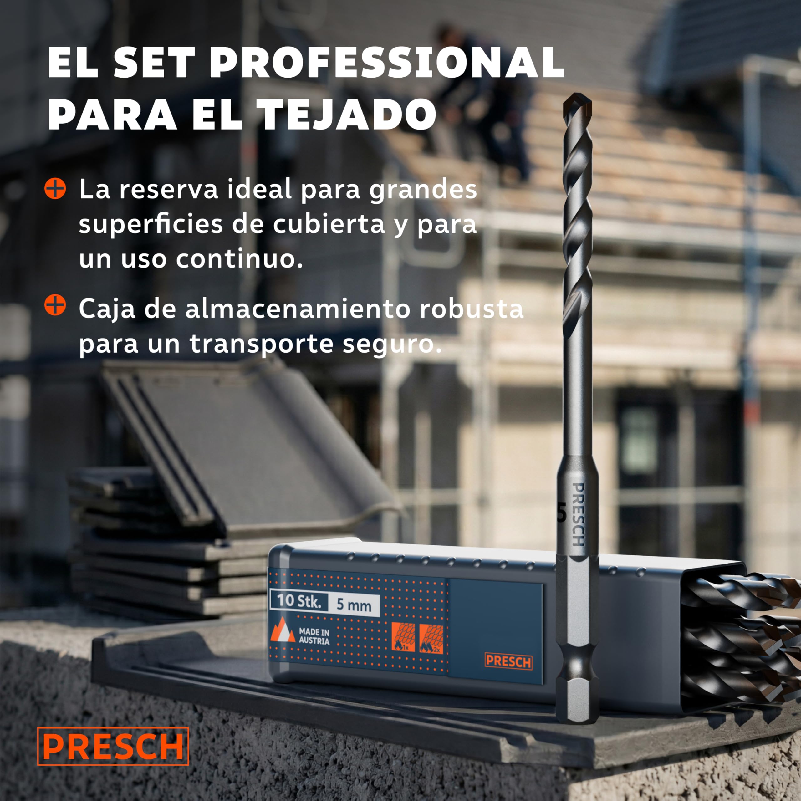 PRESCH Broca para tejas 5mm (10 uds.) – Perforaciones limpias en tejas duras - Broca azulejo con vástago hexagonal y punta de carburo – Juego de brocas para azulejos, cerámica, piedra y granito