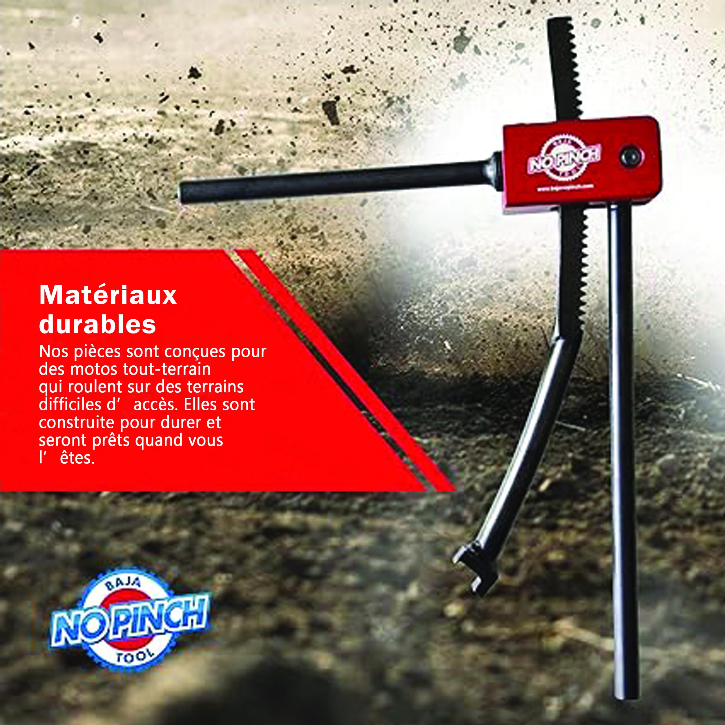 Baja No Pinch Minicross Kit Outils de changement de pneus de moto tout-terrain–Kit d'accessoires comprenant un mini poussoir, des axes de 10 mm et 12 mm pour un montage rapide des pneus–Pour 10" à 14"