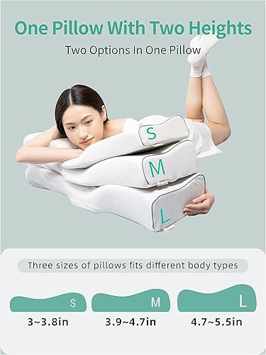 Miniatura 3 de LONG'S Almohada de espuma viscoelástica para aliviar el dolor de cuello y hombros, soporte cervical ajustable en altura con diseño ergonómico,