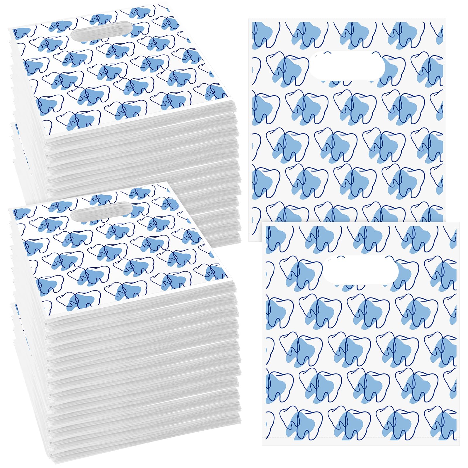 Colarr 200 Pcs Dental Bags for Patients Bulk 9 x 8 Inches Plastic Dental Tooth Merchandise Goodie Bag for Hygienist Dentist Patient Care Clinics