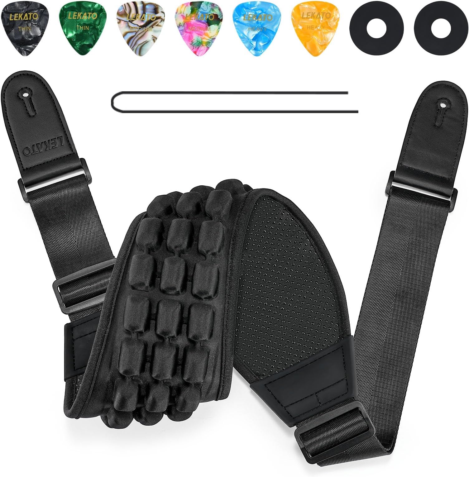 Amazon [LEKATO] ギターストラップ ストラップ ベースストラップ コットン製 エアクッション付 9.5cm幅 負担軽減 6枚