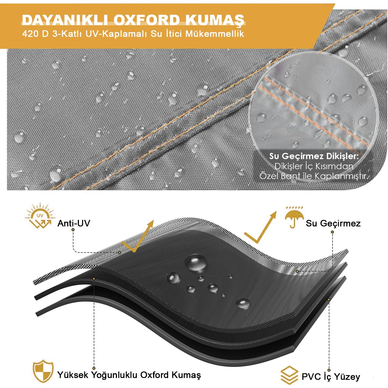 Haegs Bahçe Mobilyası Örtüsü, 250-210-90cm, Ağır Hizmet Oxford Kumaş, Su Geçirmez, Dış Mekan Veranda