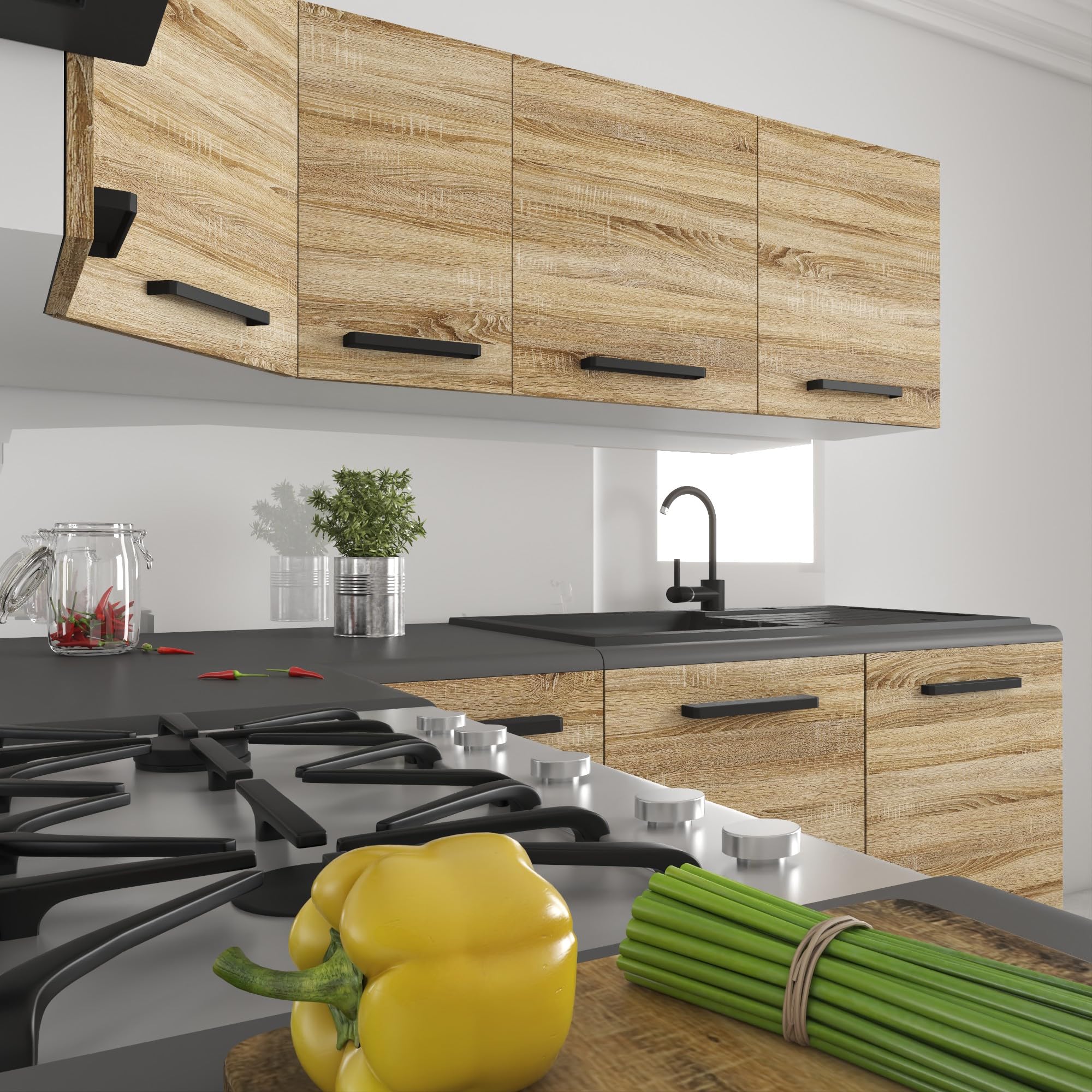 Belini Italia 6 Meuble Cuisine d'angle 360cm Chêne Sonoma | Cuisine complète, meubles hauts et bas inclus, montage facile