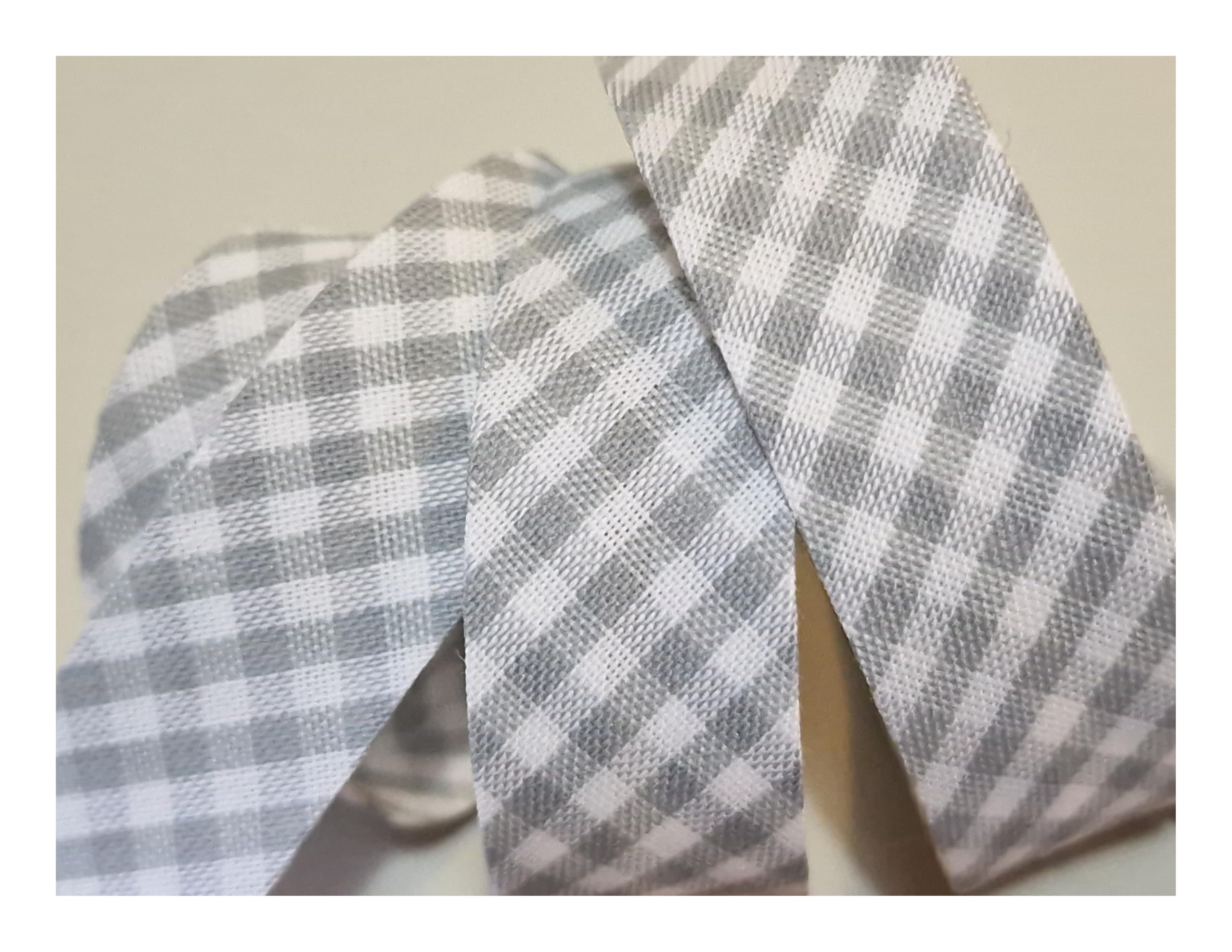 5m of 18mm Wide Cotton Gingham Bias Binding Tape 5m Single Folded, Edging Quilting Sewing, Bunting, Craft, Upholstery, Piping & Garments. UK Seller (Grey)