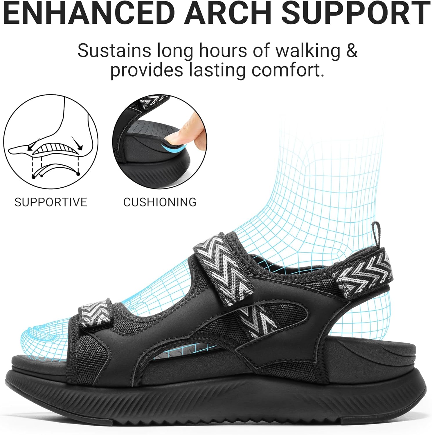 DREAM PAIRS Women's Walking Sandals Arch Support Orthopedic Recovery Hiking Sandals Thick Athletic Cushion Adjustable Strap for Plantar Fasciitis