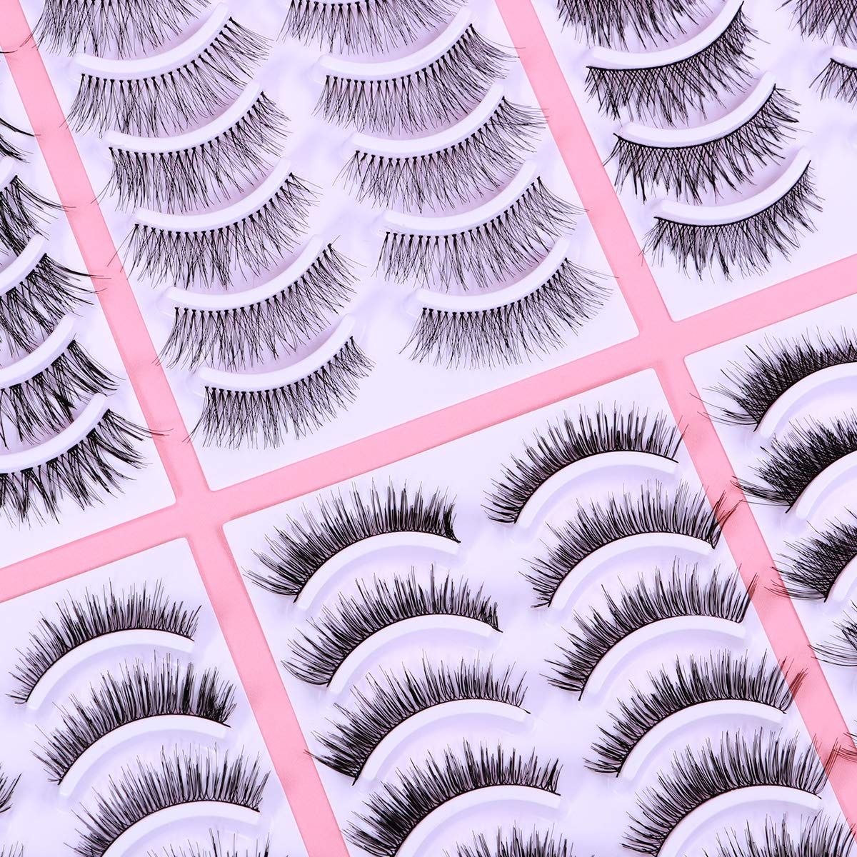 Lurrose Fake Eyelashes Set Handmade Long Soft False Eyelashes Pack for Natural Look (60 Pairs)