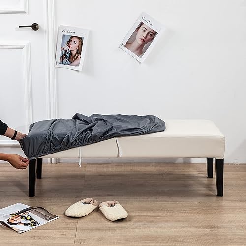 Miniatura 5 de Mengsite Bench Covers Stretch Slipcovers Elastic Removable Waterproof Pu Leather Seat Protector for Living Room Bedroom (PU, Gray)