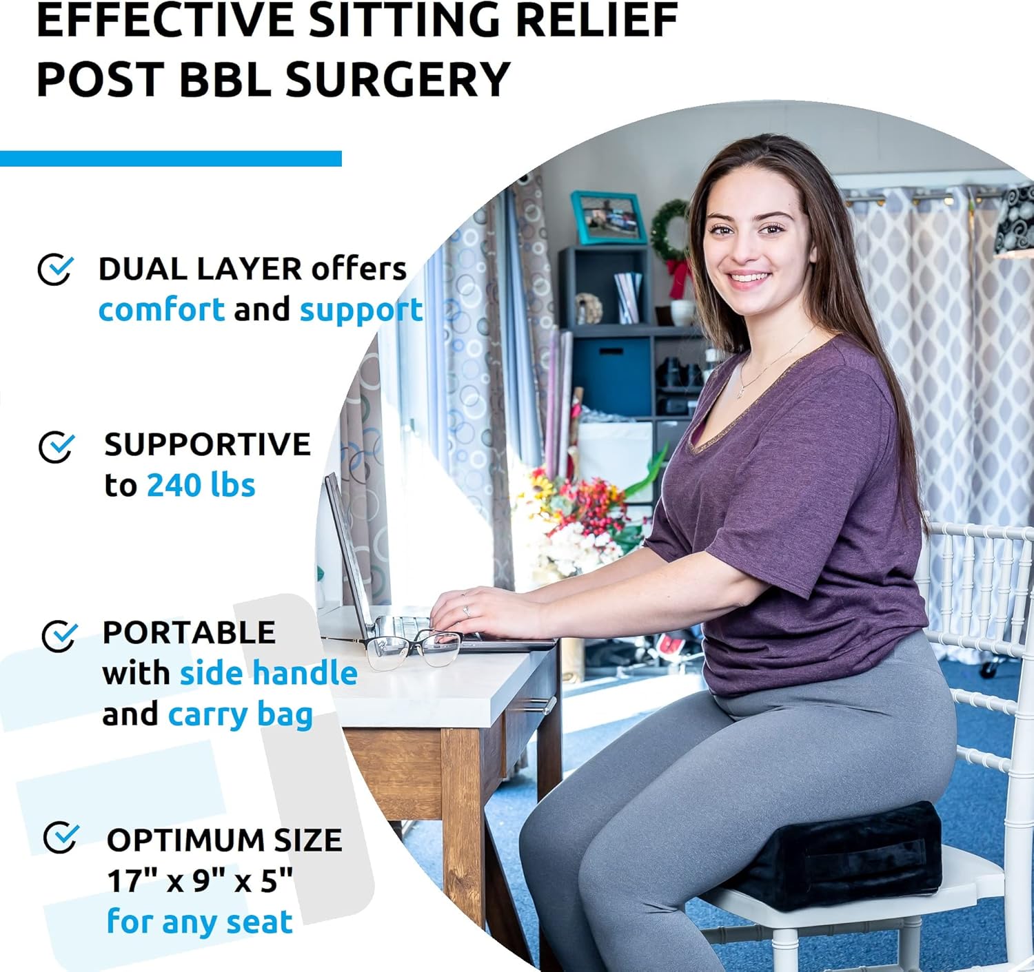 BBL Pillow After Surgery for Sitting - Brazilian Butt Lift Cushion for Driving & Home, Ergonomic Butt Shaped Pillow for Post-Op Recovery Pain Relief Support, BBL Must Haves - Image 5