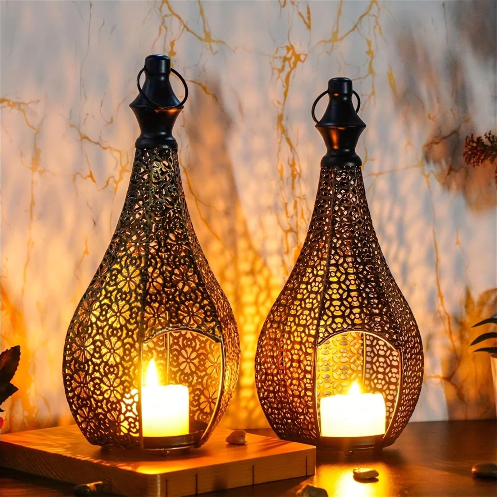 Wandkerzenständer 2 Stück Metall Laterne Kerzenhalter Kerzenhalter Ornament Home Kerzenhalter Dekoration Schmiedeeisen Für Wohnzimmer(Black A)